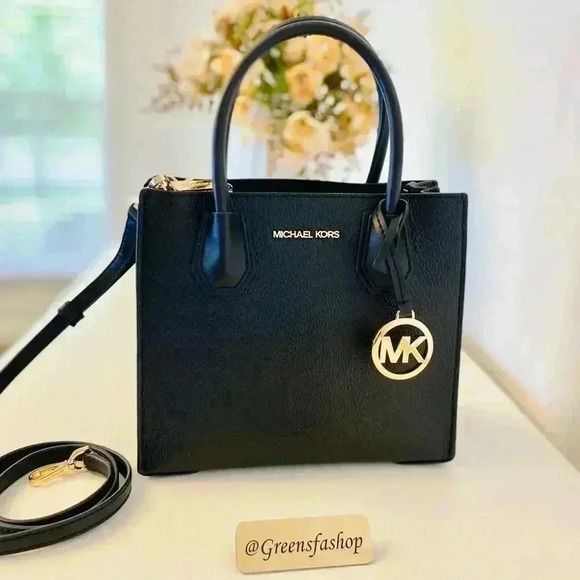 Michael Kors purse mercer Hope messenger crossbody bag black leather - Picture 1 of 10